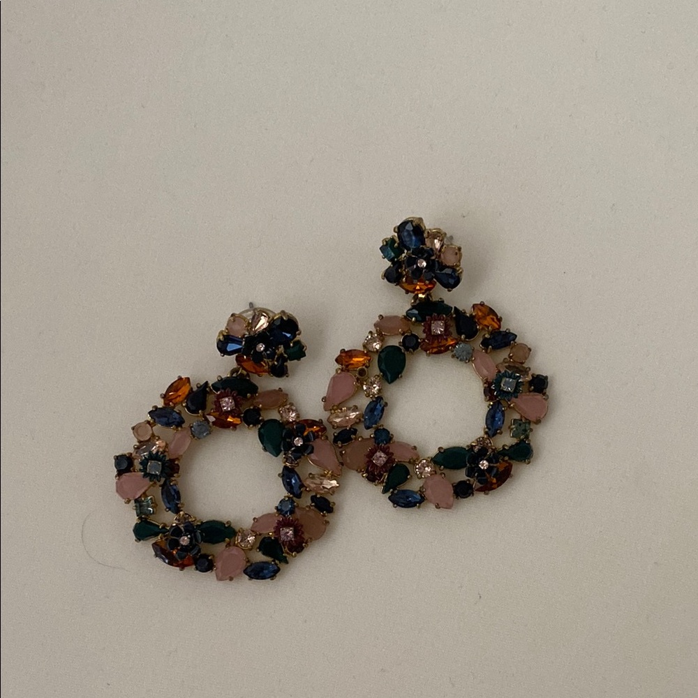 J. Crew Multicolor Crystal Hoop Drop Earrings